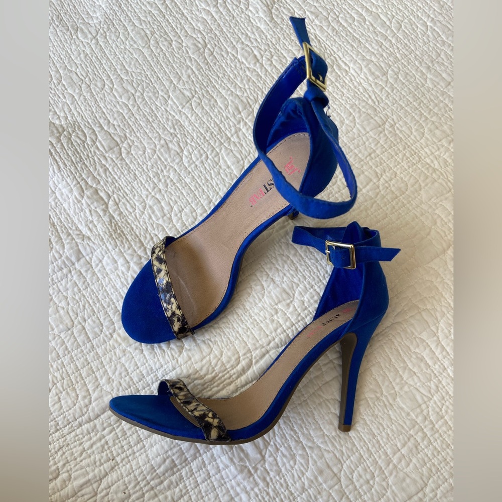 Blue heels with adjustable ankle strap